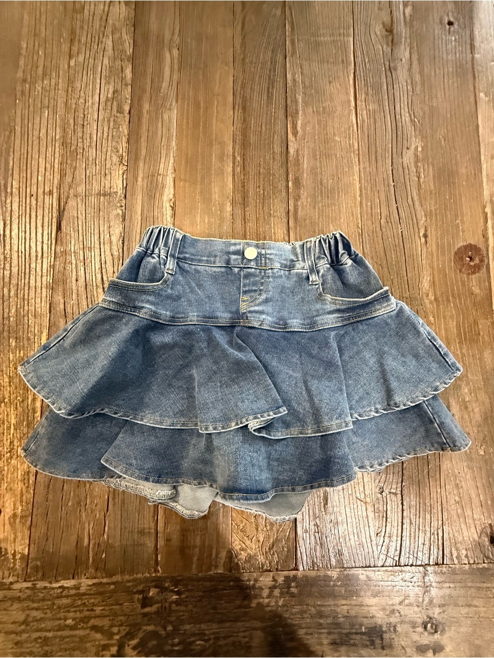 Source Unknown Girls Blue Denim Tiered Skort